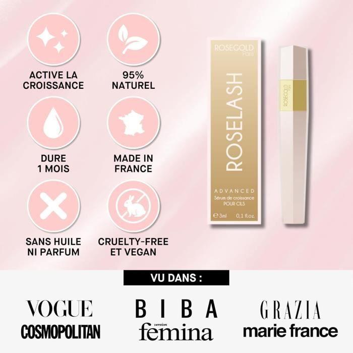 Wachstumsserum für Wimpern - ROSEGOLD PARIS - ROSELASH Advanced - 95% Natürlich - Vegan - Hergestellt in Frankreich