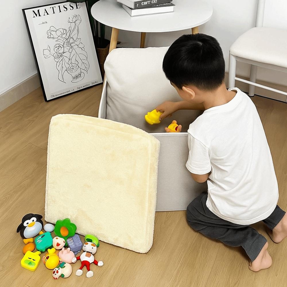 Multi-Functional Storage Ottoman Foldable Design Space Saving Foldable Seat Ottoman Solid Color Velvet Material Organizer Stool
