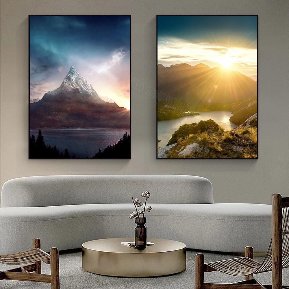 1pc Mountain Landscape Cat Self-adhesive Art Poster Waterproof Paper Sticker Coffee House Bar Room Wall Decor