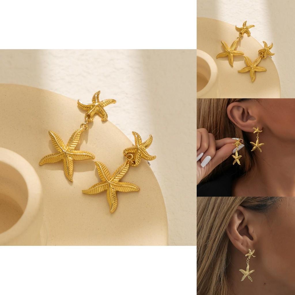 Chic Gold Starfish Pendant Earrings Trendy Gold Alloy Womens Star Shape Jewelry For Autumn