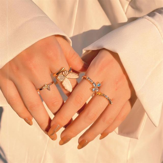 Sada prstenů s českým zlatým řetízkem pro ženy Fashion Boho Coin Snake Moon Rings Dárkové šperky Party Trend