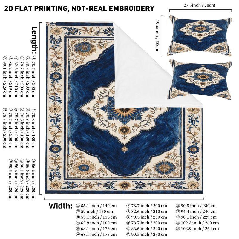 Pillowcase Quilt Cover 3-Piece Bedding Persian Style, Pattern, Washable, Durable 140cmx200cm