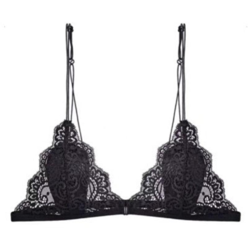 Ultra-thin Lace Front Button Bra French Triangular Cup Small Chest No Steel Ring Pure Desire Slim Strap Beautiful Back