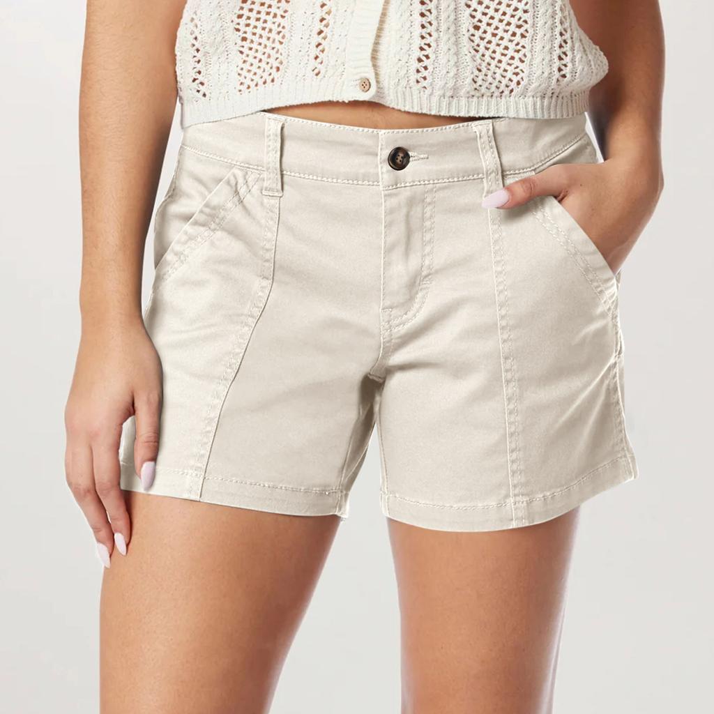 Women's Soft Stretch Twill Short Side Pockets Soft Feel No Button & No Zipper Flattering Fit