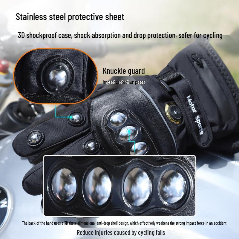 Carbon Fiber Warm Waterproof Electric Heated Motorcycle Gloves for Men & Women - Winter Touchscreen & Anti-Fall Protection