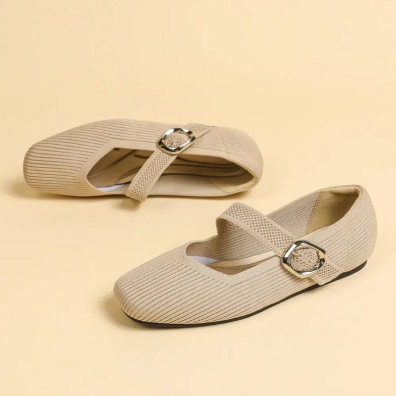 Fashion Women Flat Shoes Square Toe Shallow Mouth Mary Jane Knitted Single Shoe Flat Bottom Soft Sole Casual Shoes Flats Shoes Women