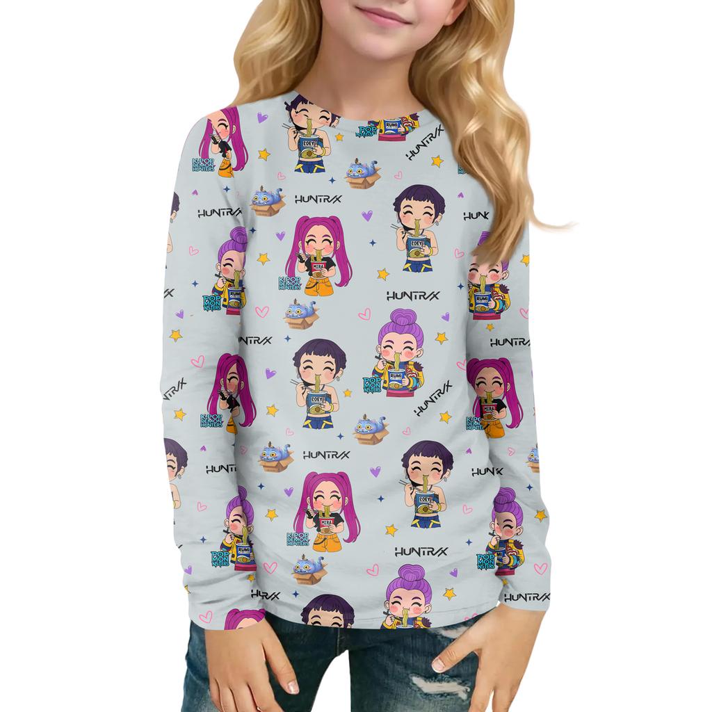 Children's Witch Printed Long Sleeved Round Neck Top With Floral Print For Daily Casual T-shirt