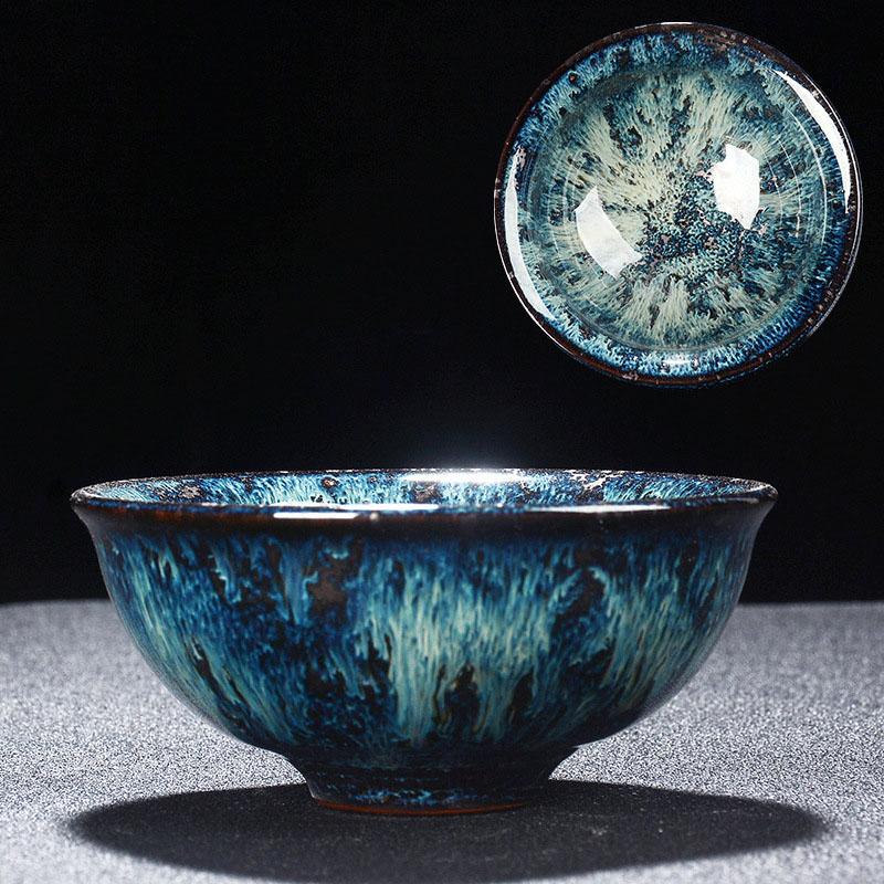 2 pezzi tazza da tè con smalto Temmoku, tazza da tè artistica, tazza in ceramica da forno Build, tazza da tè, servizio da tè cinese Jingdezhen Cielo stellato, opera d'arte bellissima