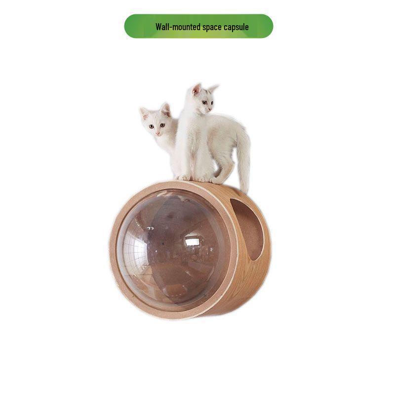 Wall-Mounted Solid Wood Cat Climbing Frame with Bed, Jumping Platform, and Scratching Post
