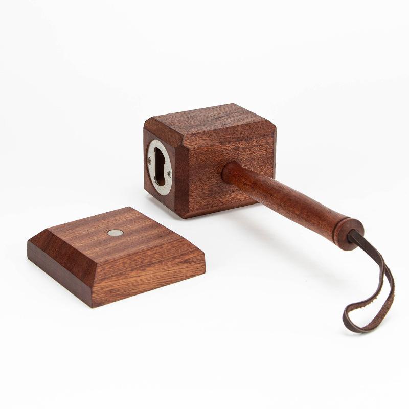 1pc Fun Beverage Hammer Bottle Opener, Wooden Magnetic Beer Opener Creative and Personalized Ornament