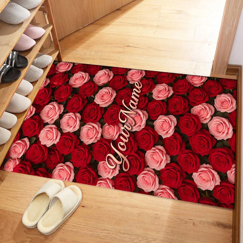 Rose Customized Name Floor Rug Office Rug Design for Dining Room Decorate Room Balcony Foyer Anti-slip Rug Decorate Offices