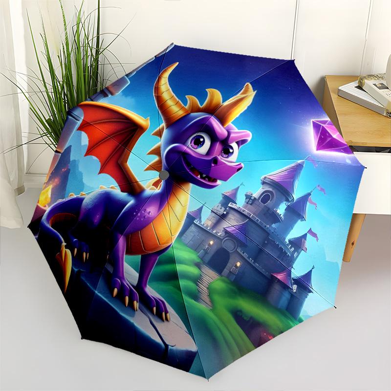 1 PC Automatic Folding Umbrella - Spyro Trilogy Pattern Portable Foldable Design With 8 Ribs Christmas Birthday Gifts