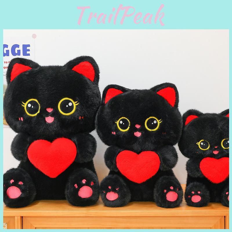 Cute Heart-hugging Black Cat Plush Toy Cartoon Cat Pillow Doll For Children Sleeping Rest Cushion