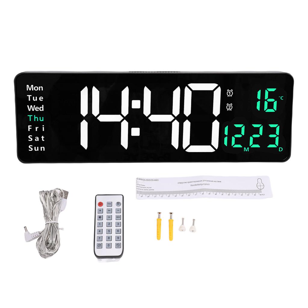 16 Inch Digital Wall Clock LED Large Display Wall Mount Decor Clock with Remote Control Adjustable Brightness Wide
