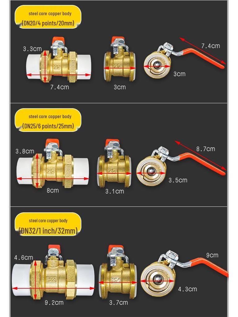 All-Copper PPR Double Union Ball Valve for Hot Melt Pipe - 20mm, 25mm, 32mm (1/2", 3/4", 1")