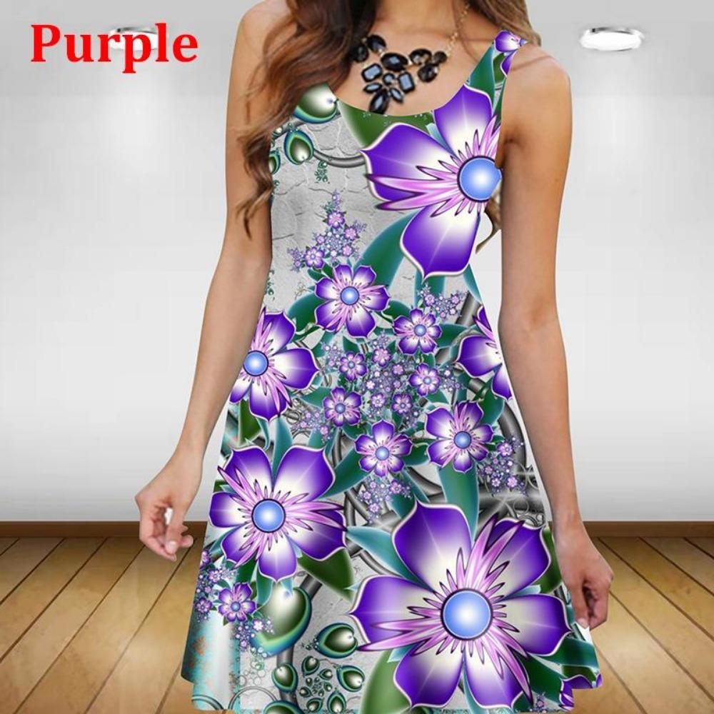 Plant Flowers 3D Printed Women Dress Elegant Sweet Casual Sleeveless A-Line Dresses  Oversized Summer Sexy Clothing Sundress
