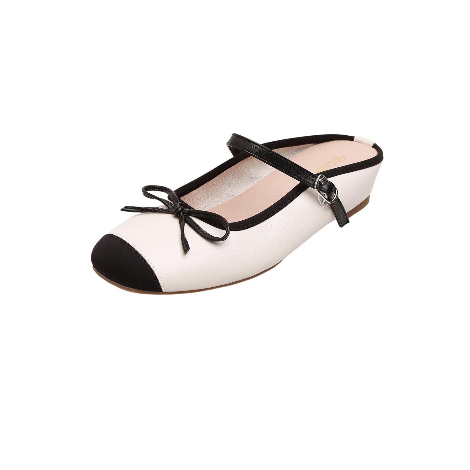 

Grape mother sweet girl~ French inner height increase bow one word shallow mouth ballet half drag single shoes women s new models 40