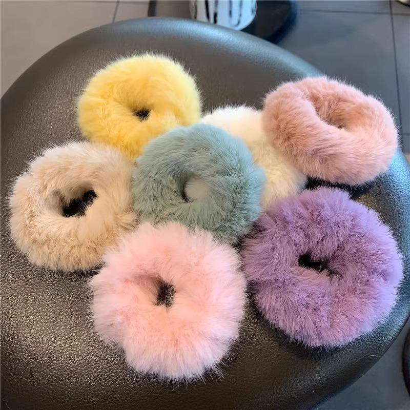 Soft Fluffy Plush Hair Scrunchies For Women Multi Colors No Tug Design For Daily Wear Party Styling