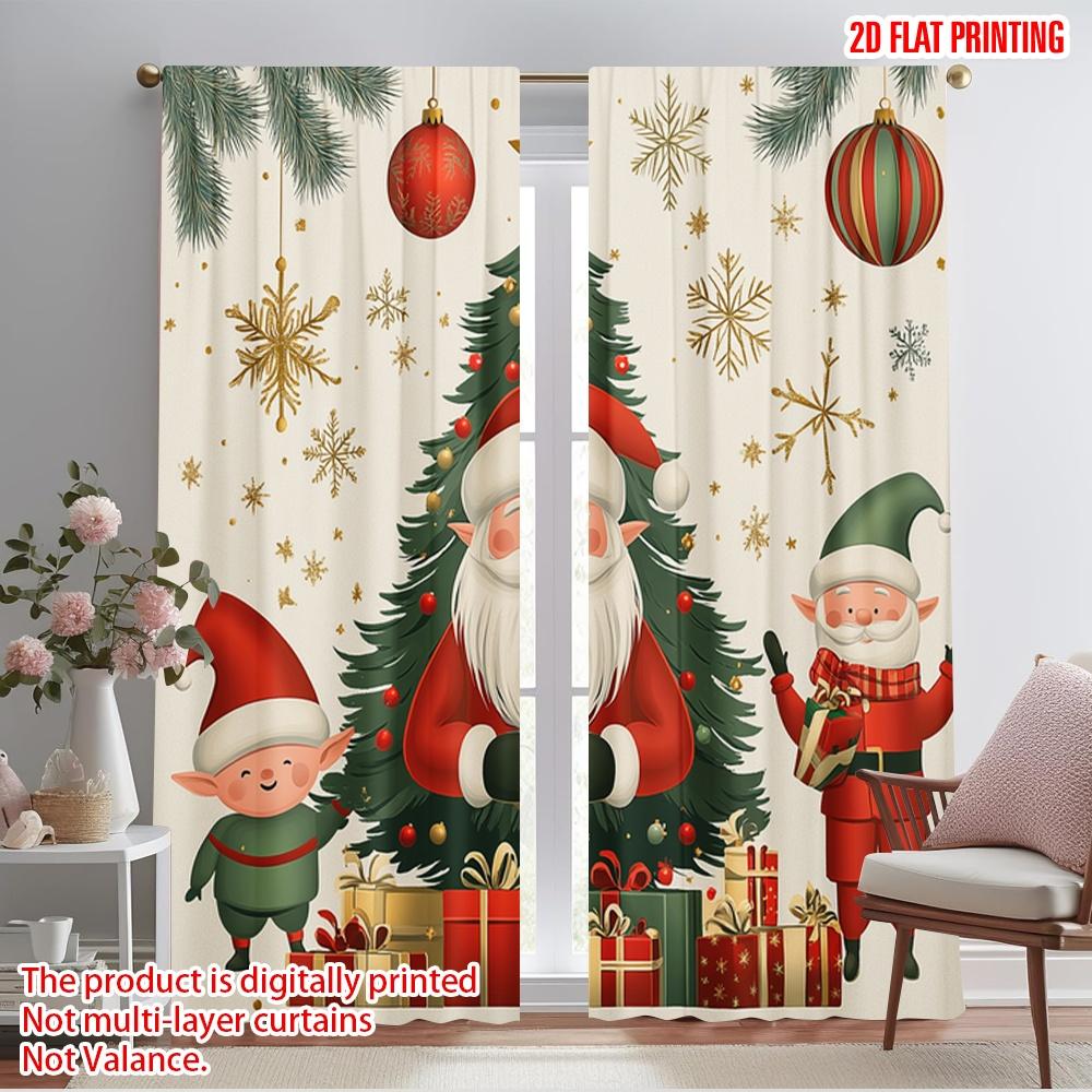 

2pcs,2D plane printing Curtain Fabric Cute Santa Claus Christmas Tree Gifts (3) Versatile Polyester (without rod) Decorations 52.50×116.00 CM 2pcs