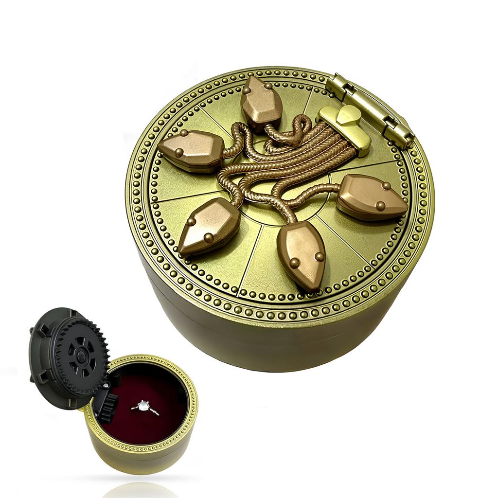Valentinstagsgeschenk Mechanische Mystery Box Romantische Überraschung Schmuckkästchen Zahnradgetriebene Kinetische Ringbox Geheimes Medaillon-Tresor