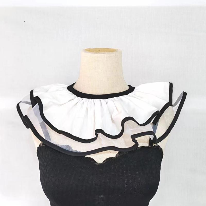 Retro Odnímatelný Šál Klaunský Kostým Ženy Černá Bílá Tanec Falešný Límec Klopa Pelerína Skládaný Dvouvrstvý Límec Krční Volán