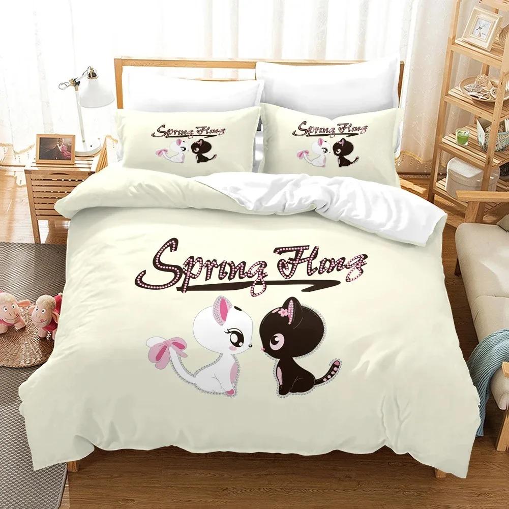 Cats Soft Duvet Cover Set for Boy Girl Lovely Animal Printed Beding Set Pet Theme Warm Comforter Cover Pet Bedspread Comfortable Quilt Cover Set