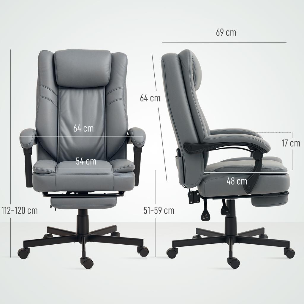 Office Chair with Massage Function, Height-Adjustable Desk Chair with Reclining Backrest, Padded, Rolling, Grey