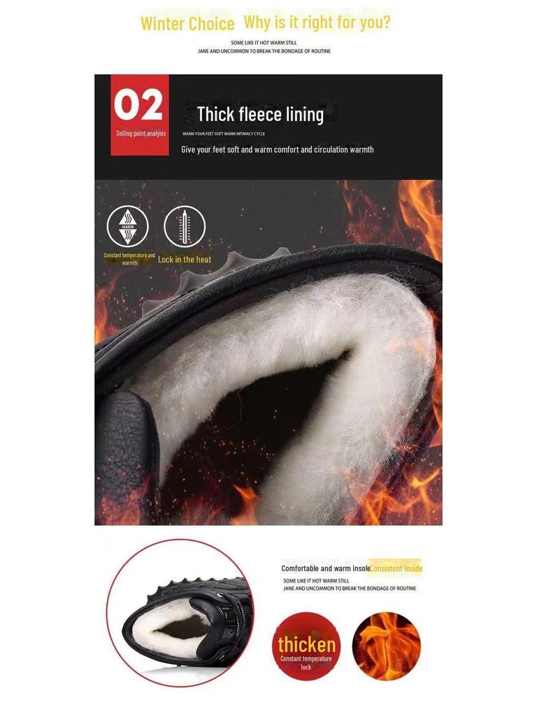 Férfi magas szárú bőr hócsizma: Téli pamut, bársonybéléssel, vastag gyapjú, lezser, divatos dizájn