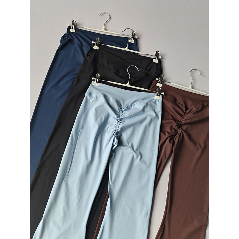 European and American Style Cross-Waist Sexy Ruched Peach Butt Flared Pants High Elasticity Quick-Dry Tight Fitness Pants Wide-Leg Yoga Pants
