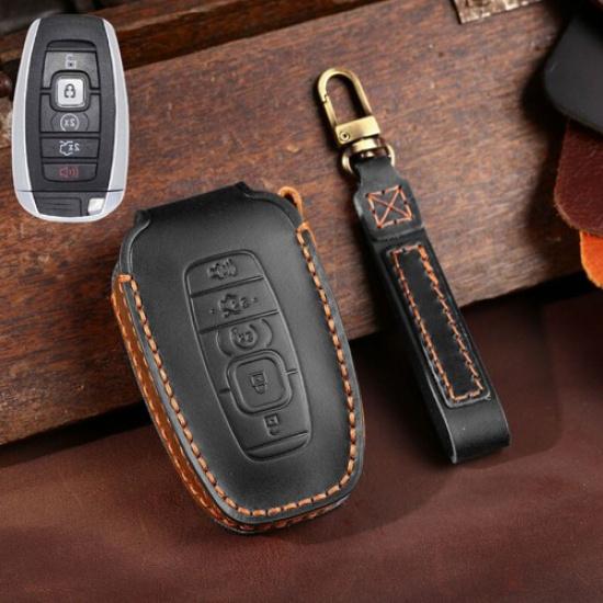Genuine Leather Car Key Fob Case Cover For Lincoln MKC MKZ Navigator Continental