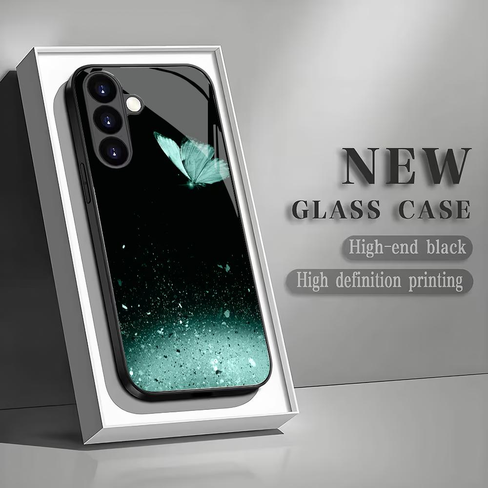 Beautiful Butterfly Tempered Glass Phone Case Suitable for Samsung Galaxy S26 S25 S24 S22 S21 S20 FE/Ultra/Plus Anti Drop