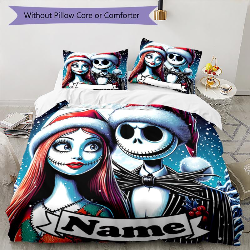 3-teiliges personalisiertes Bettwäscheset The Nightmare Before Christmas Bettbezug mit Verschluss Enthält 1 Bettbezug & 2 Kissenbezüge, Weich und bequem für alle S
