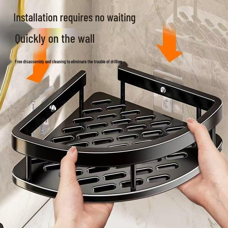 Bathroom No-Drill Suction Cup Corner Shelf - Wall-Mounted Storage Rack