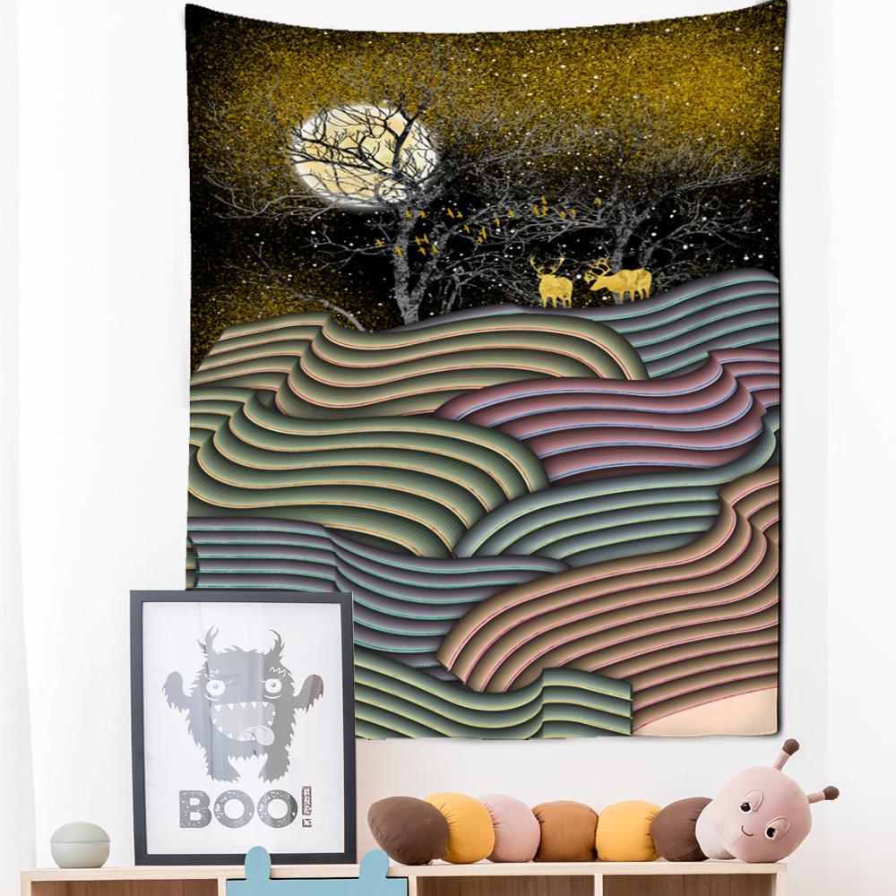 Neon Impression Painting Tapestry Wall Hanging Bohemian Style Elk Koi Psychedelic Witchcraft Living Room Home Decor