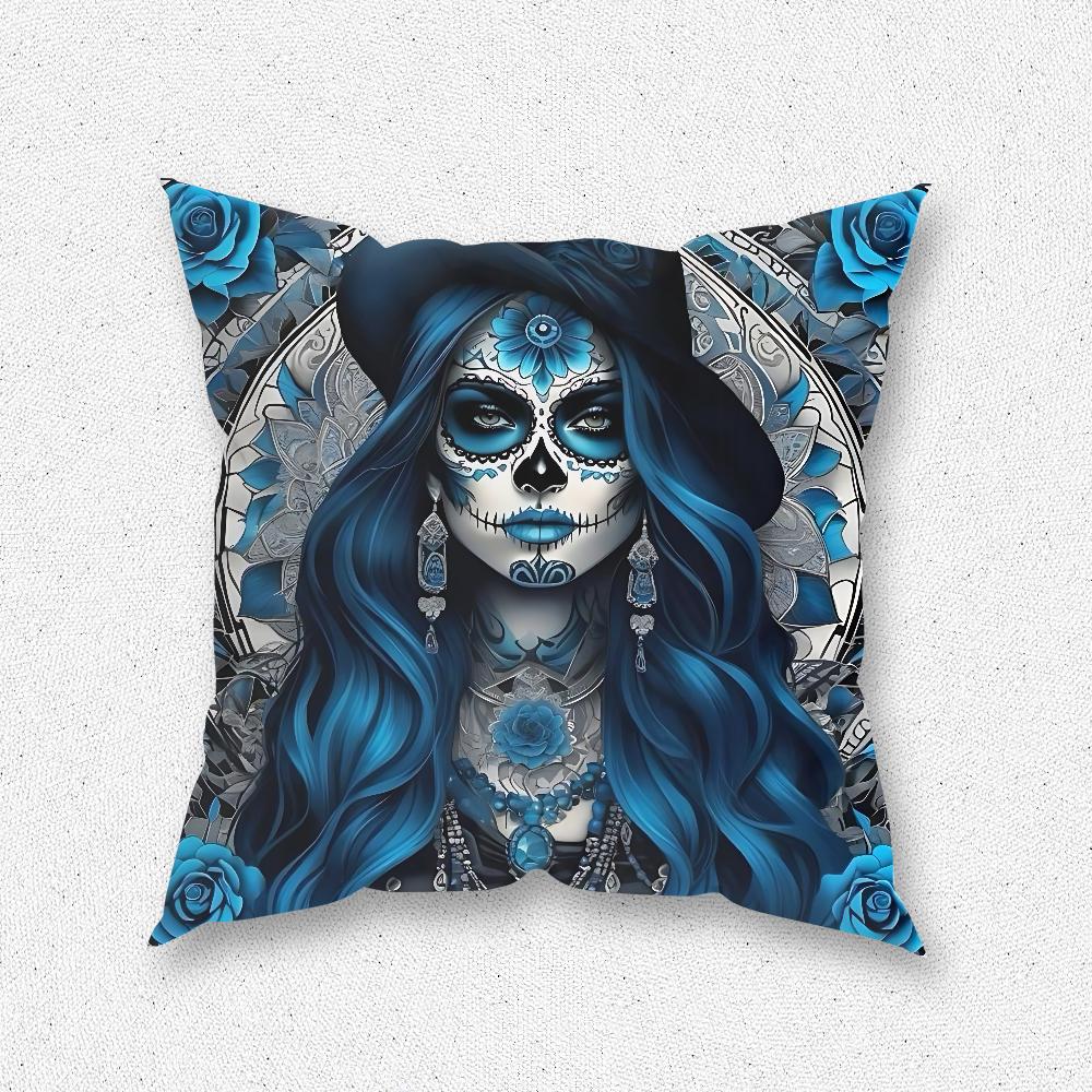 Mexican Catrina Skull Day of the Dead Pillow Case For Home Bedroom Room Decoration Living Room Sofa Cushion Cover Suitable