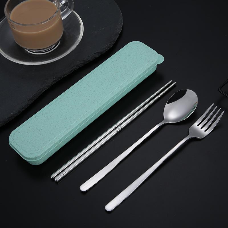 Set de tacâmuri de masă 2/3 bucăți, furculiță din oțel inoxidabil 304, linguriță, set de tacâmuri portabile, reutilizabile, cu cutie de depozitare