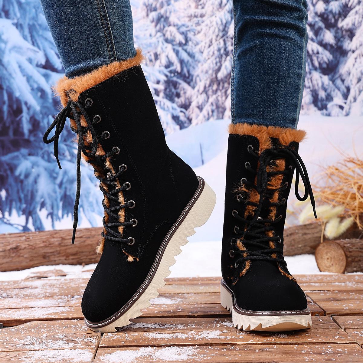 

Women s Lightweight Comfortable Cold Warm Padded Snow Boots Non-slip Wear-resistant Outdoor Casual Sneakers Mid-calf Cotton Boots 43 чорний