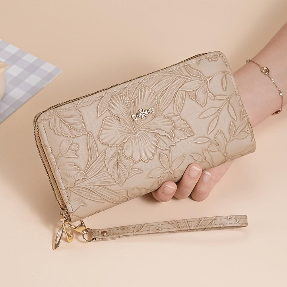 Double-pull wallet women's new embossed high-end fashion multi-card double-layer clutch bag