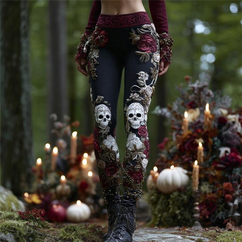 Vintage 3D kötött leggings nőknek gótikus mintával magas derék szűk nadrág Y2K punk utcai viselet rugalmas karcsúsított nadrág