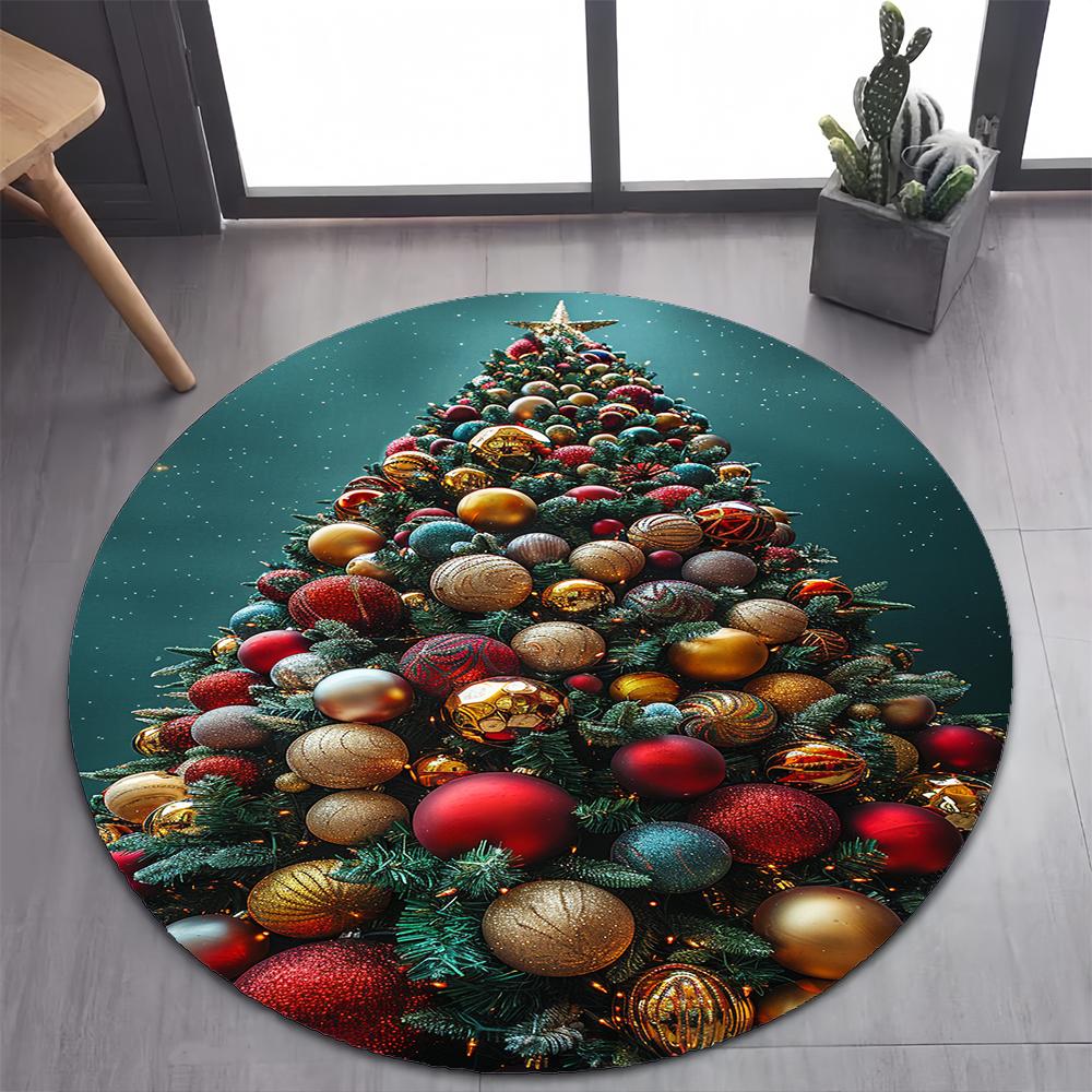 Cute Santa Claus Merry Christmas Tree Cartoon Festival Gift Round Carpet Rug for Bedroom Living Room Decoration,Decor Floor Mat