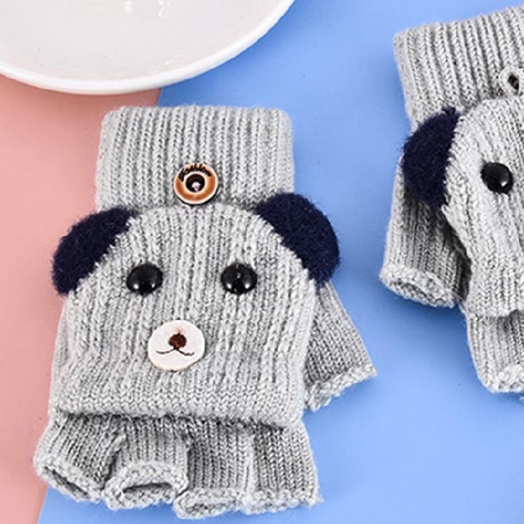 Winter Warm Gloves Cartoon Dog Glove with Flip Top Knitted Half Finger Gloves