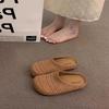 French Fashion Woven Hollow Breathable Bag Head Slippers Non-slip New Wear Flat Bottom Cool Slippers Women 2025 Summer