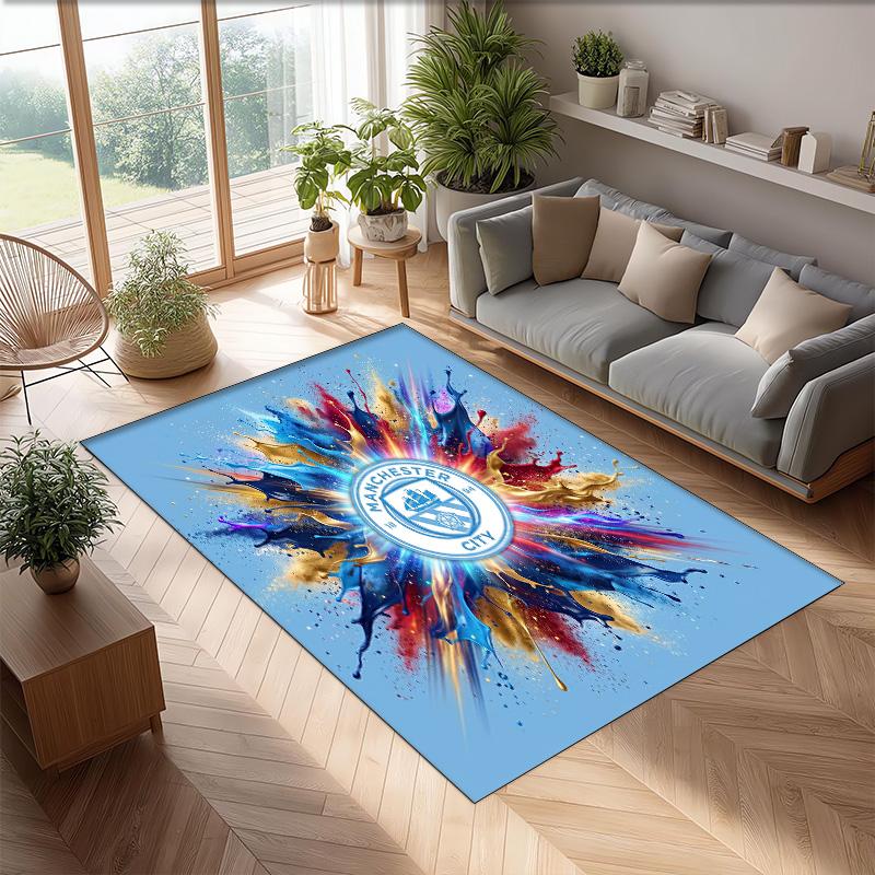 Manchester City Printed Flannel Area Rug Non Slip Soft Polyester Floor Carpet Indoor Decor Mat for Bedroom Living Room Sofa