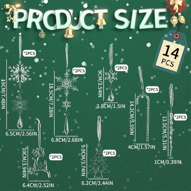 Clear Shatterproof Acrylic Snowflake Icicles Christmas Decorations With Reindeer For Home Party Tree
