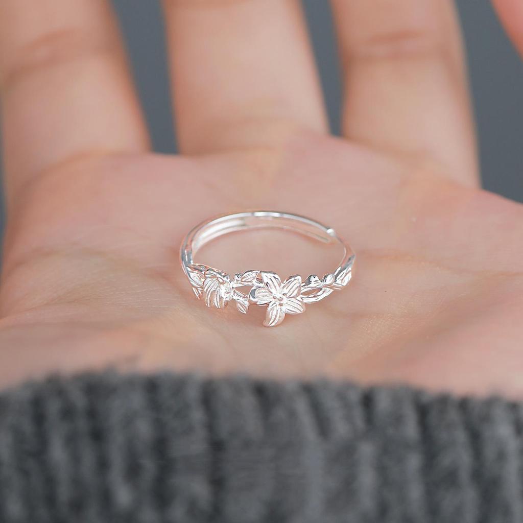 Sweet Branch Twining Flower Open Stackable Ring - Women's Fashionable Ins Style Index Finger Accessory