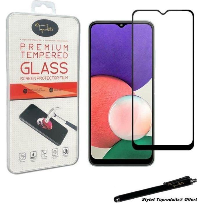 Film de protection - Toproduits® - Samsung Galaxy A22 5G - Verre trempé - Bords noirs - Stylet inclus