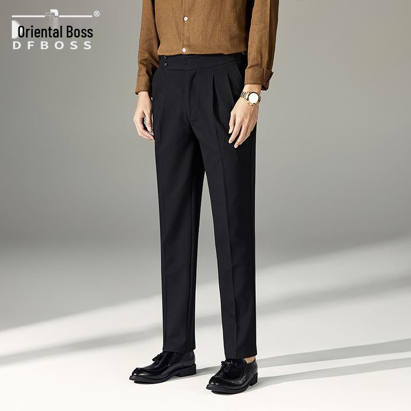 Men's Trendy Paris Buckle Adjustable High-Waisted Non-Iron Straight-Leg Dress Trousers