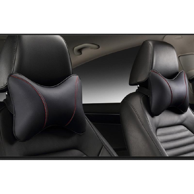2 X Breathable Wear-Resistant Black PU Leather Car SUV Headrest Neck Rest Pillow