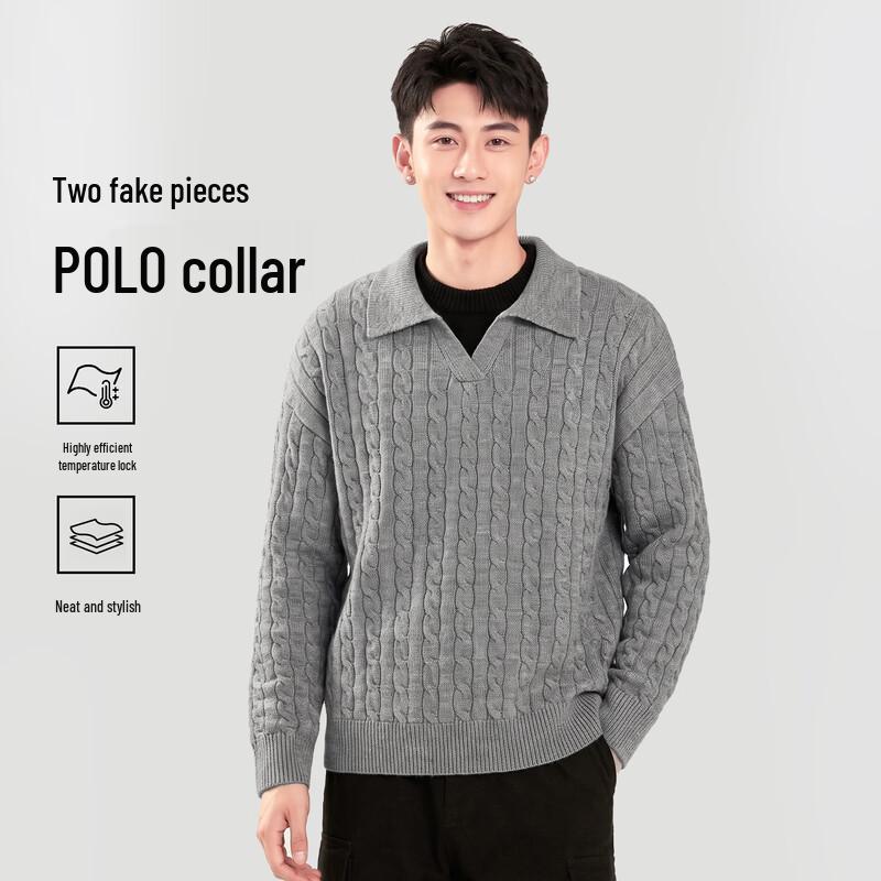 Warrior Men's Faux Two-Piece Knit POLO Sweater