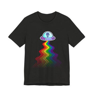 Rainbow UFO Alien Beam T-Shirt | Psychedelic Unisex Space Tee